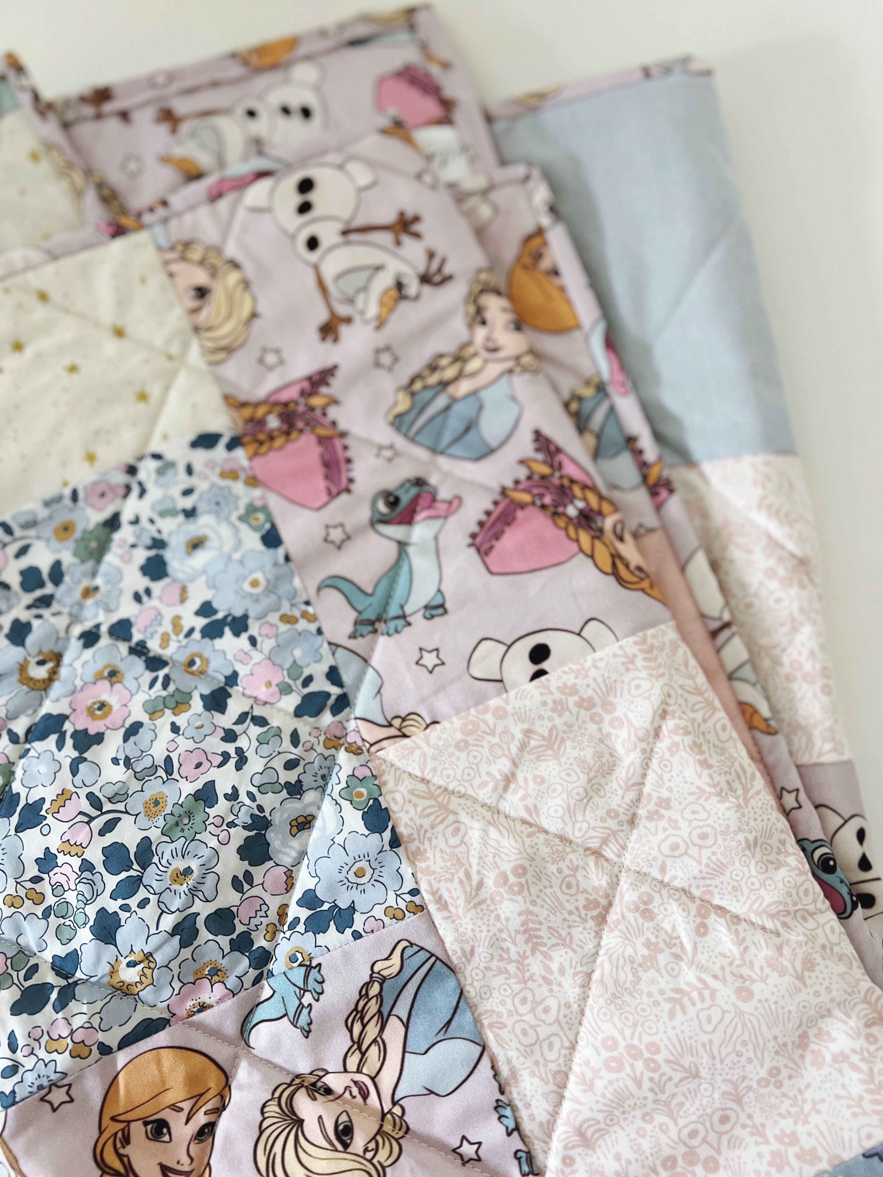 LARGE all frozen ice princesses patchwork baby quilt - Made to Order