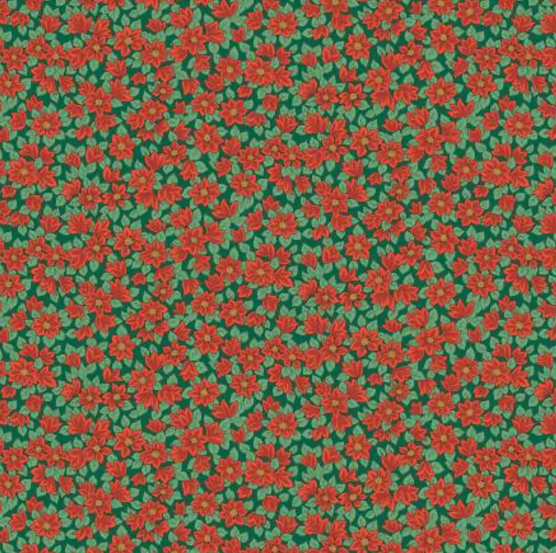 Liberty Holiday Festive Greetings Peaceful Pointsettias RED GREEN