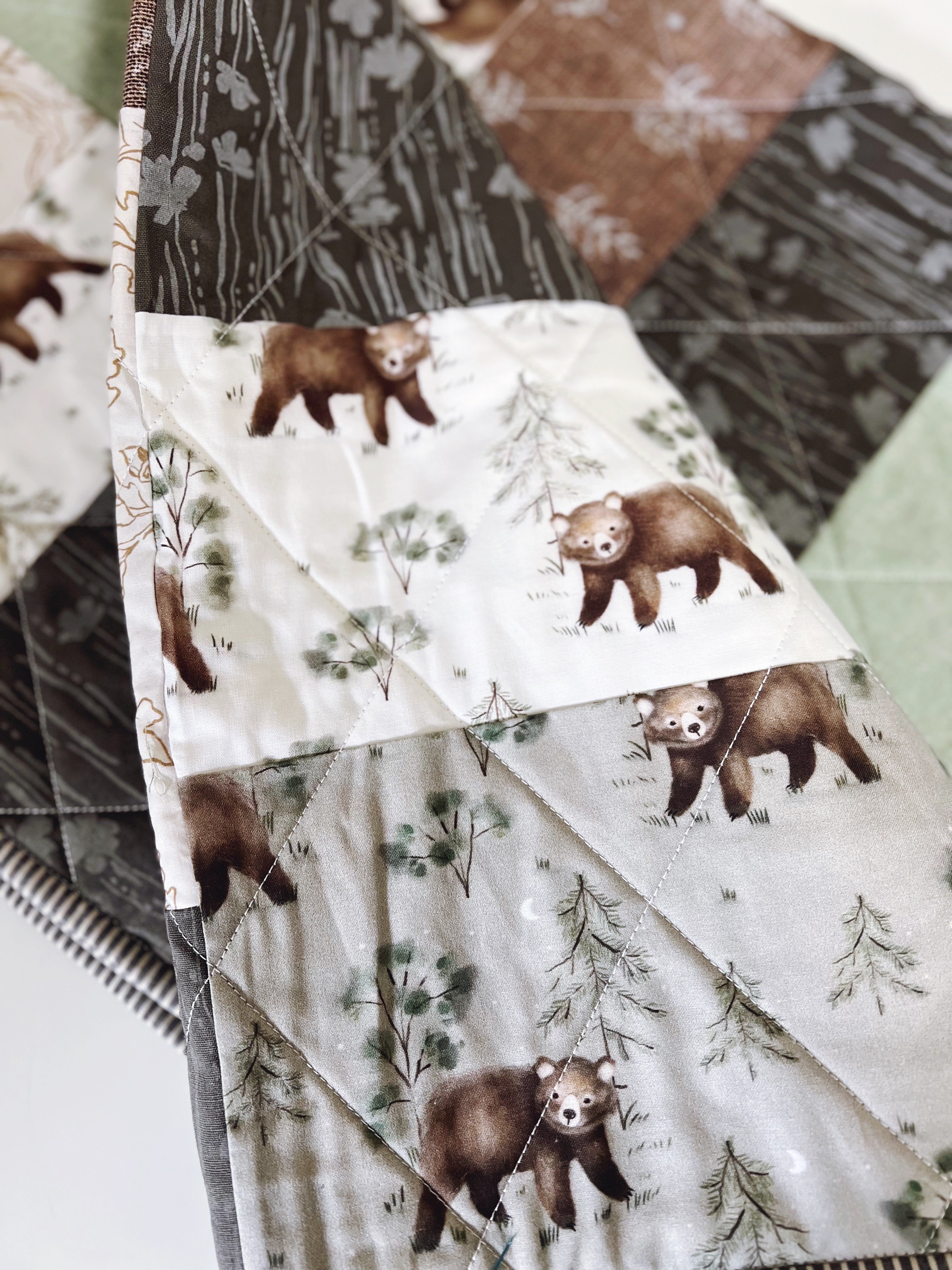 forest bear friends patchwork baby patchwork quilt- ready to ship