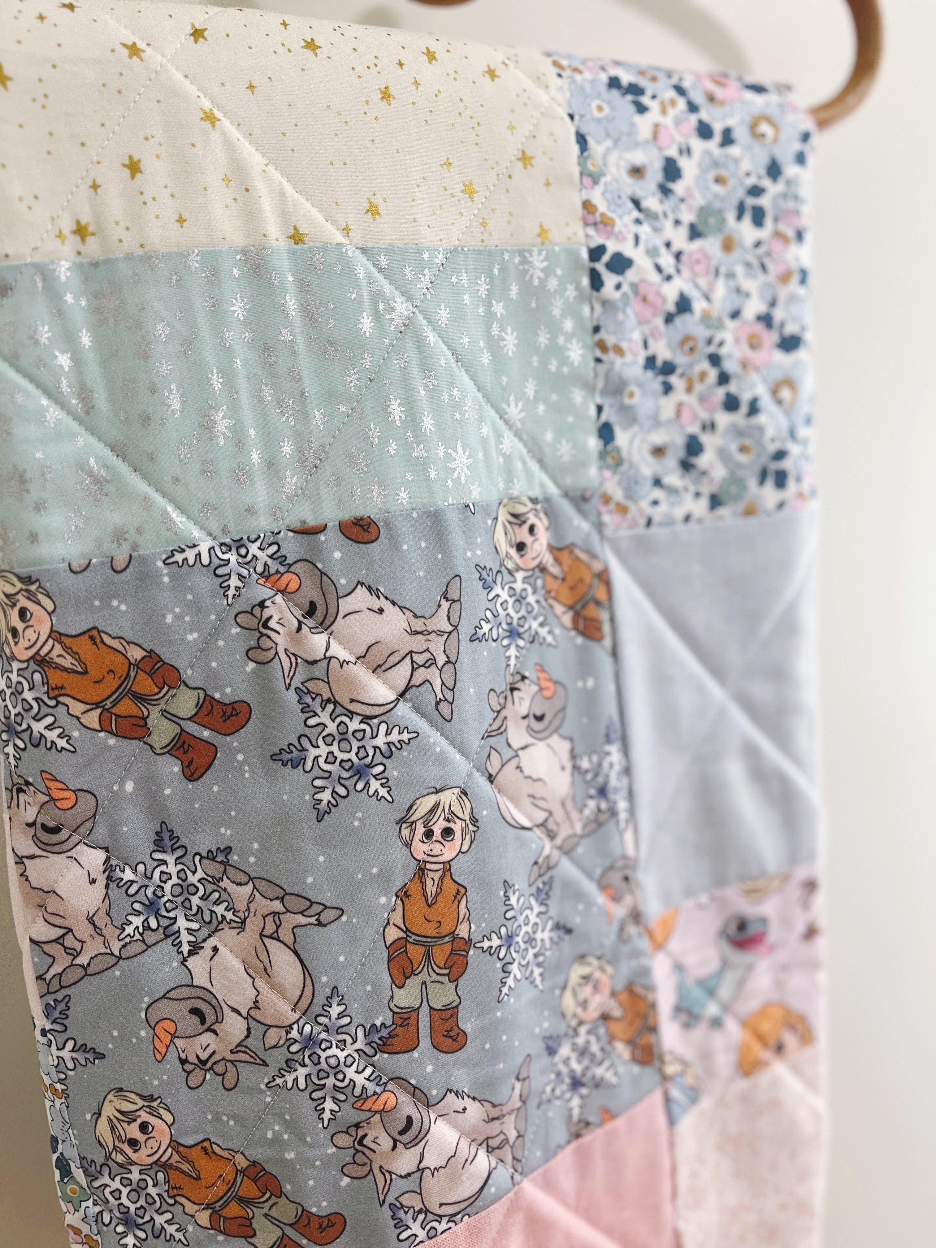 LARGE all frozen ice princesses patchwork baby quilt - Made to Order