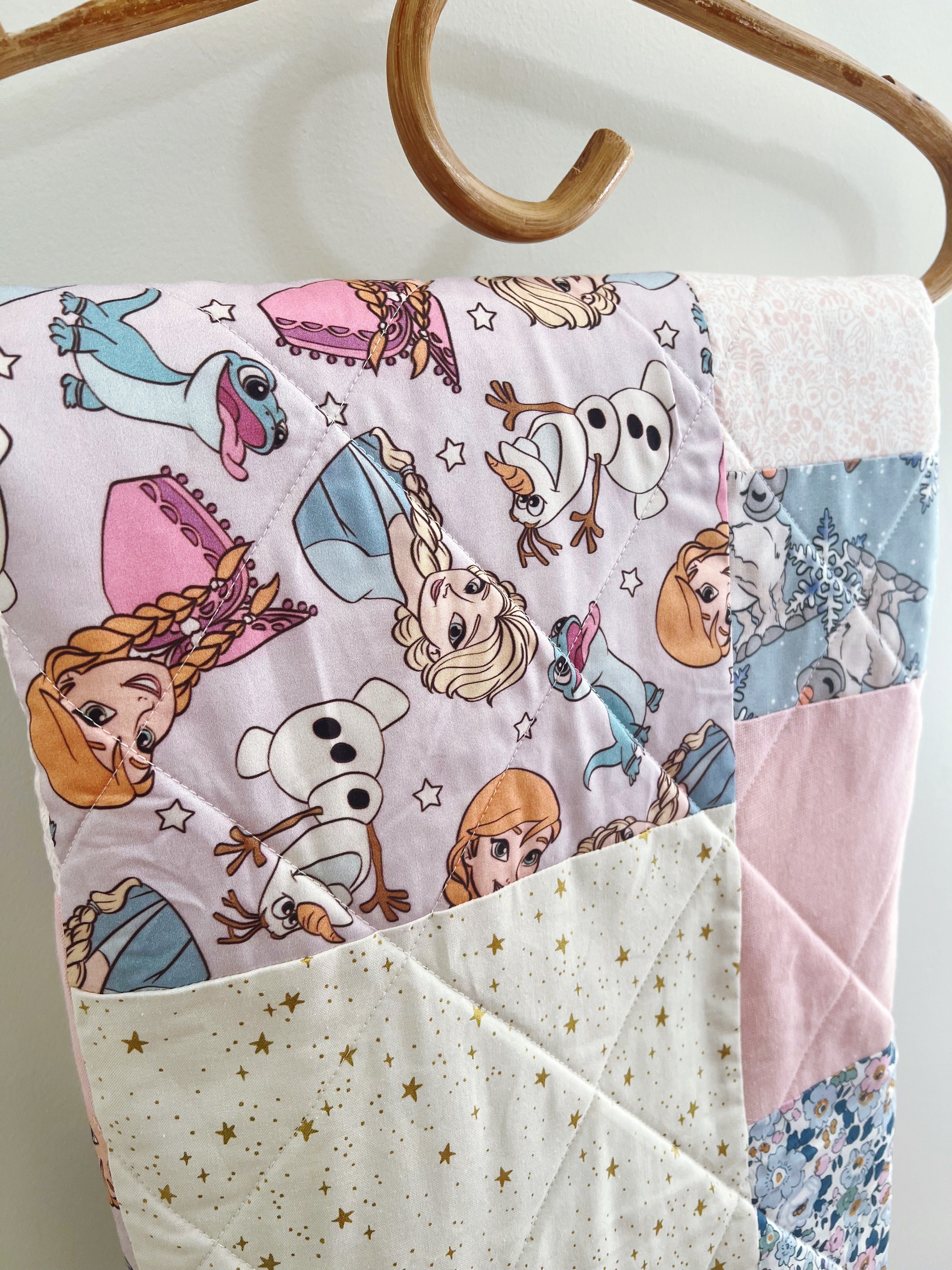LARGE all frozen ice princesses patchwork baby quilt - Made to Order