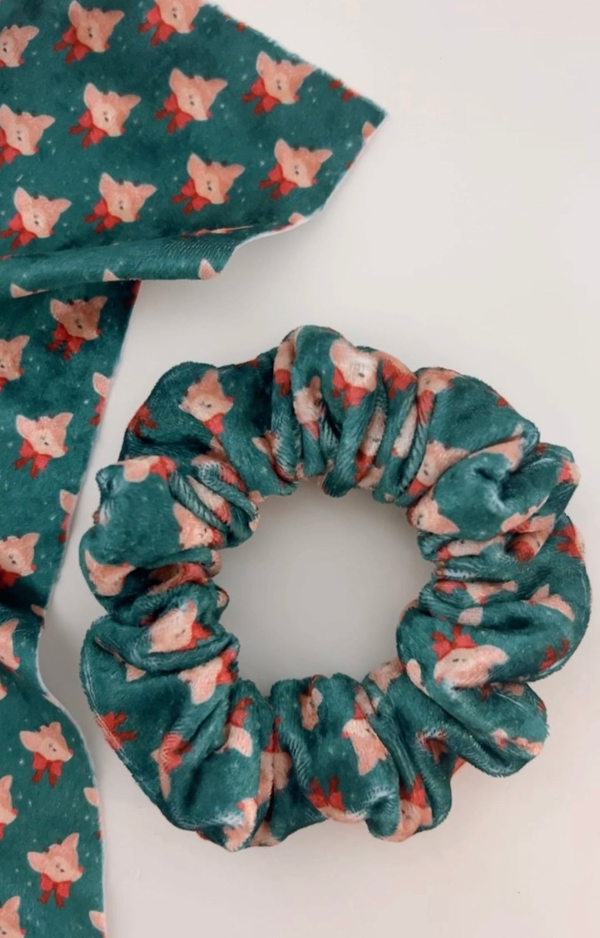 rudolph green crushed velvet holiday hair scrunchie