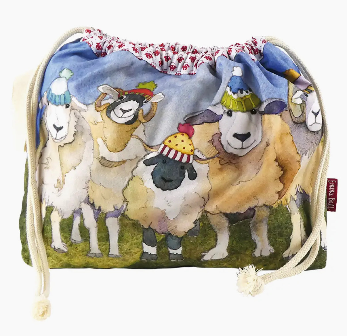 Happy Sheep Drawstring Bag by Emma Ball