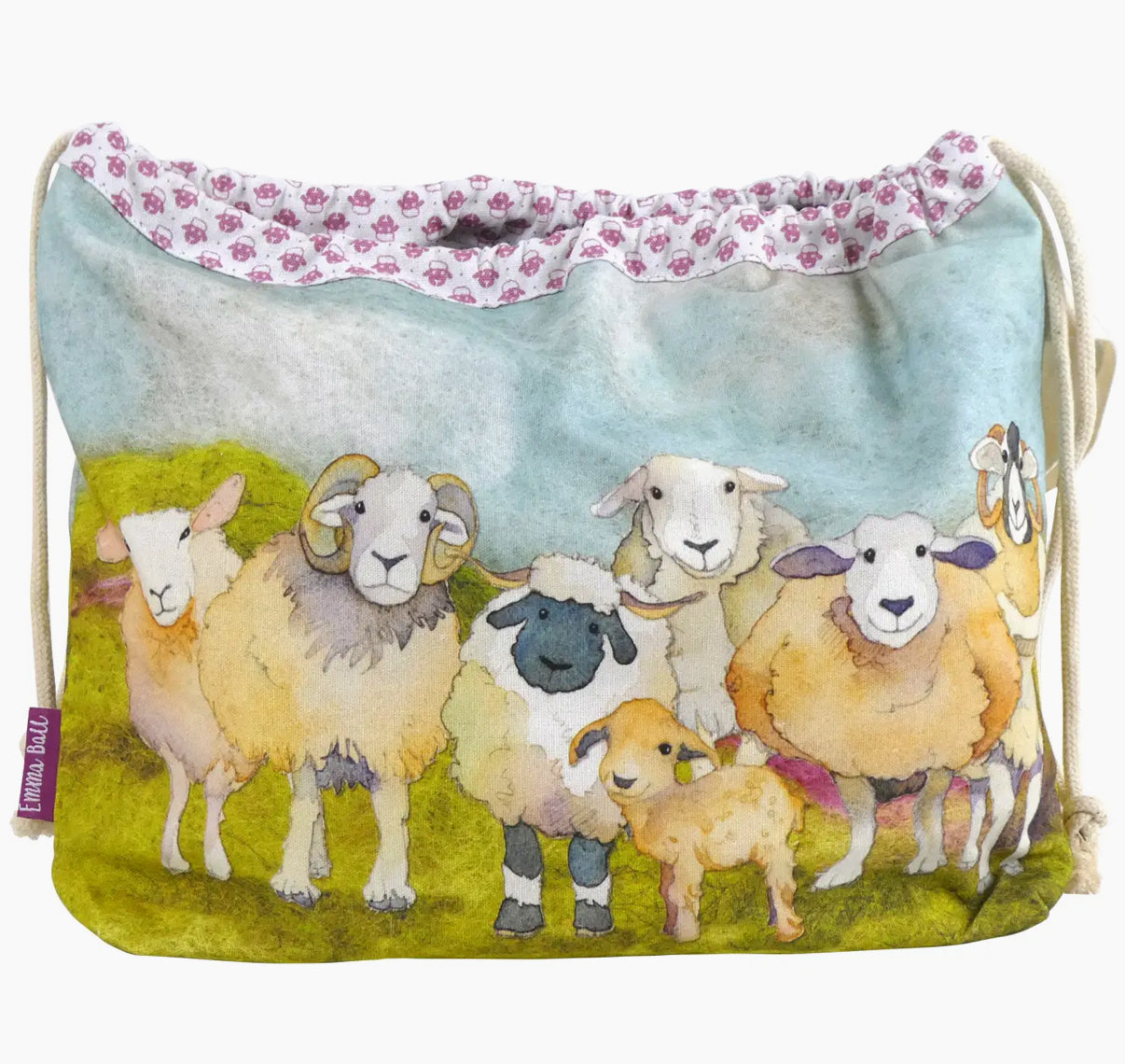 Felted Sheep Drawstring Bag by Emma Ball