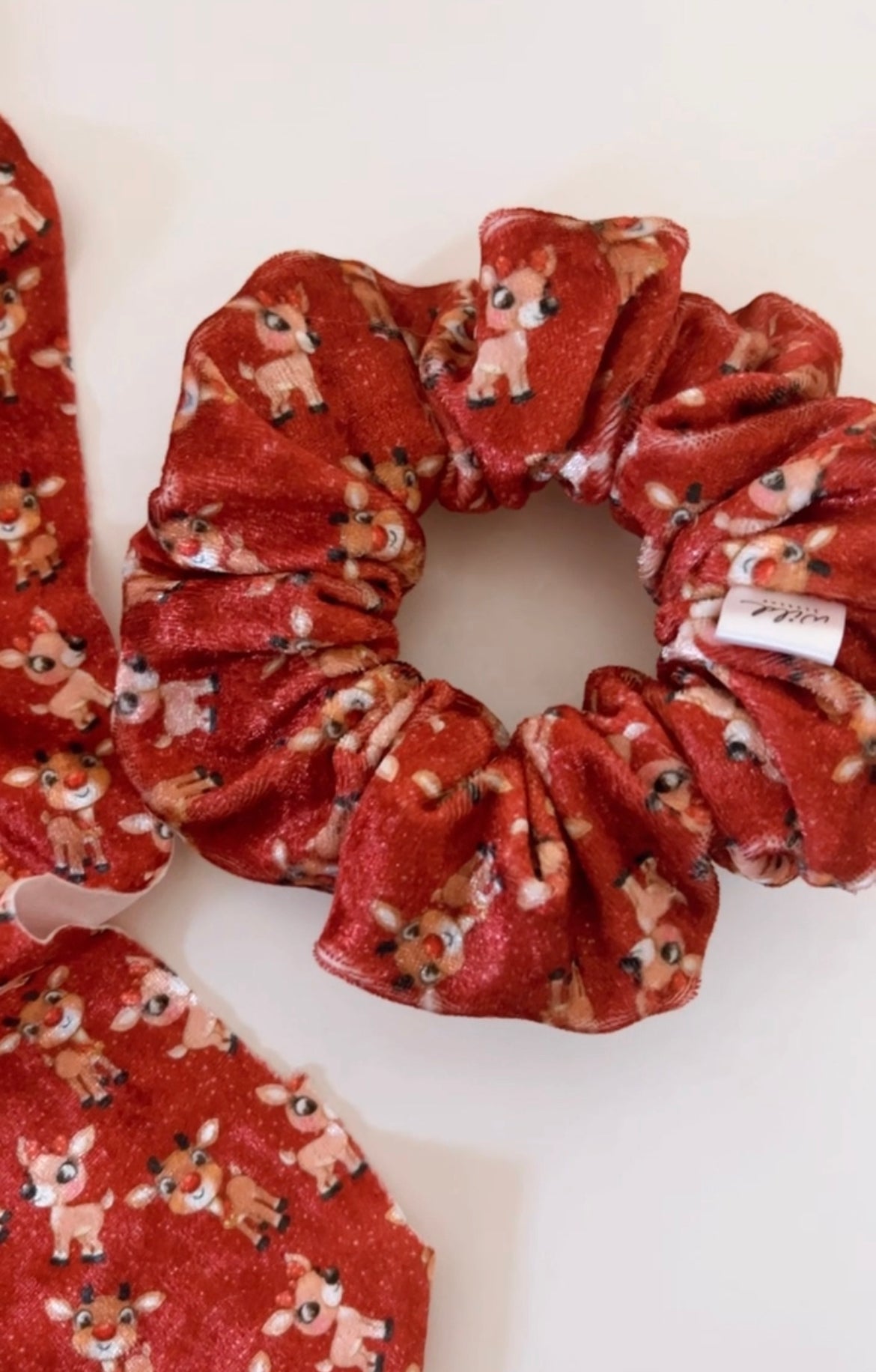 red crush velvet rudolph holiday hair scrunchie