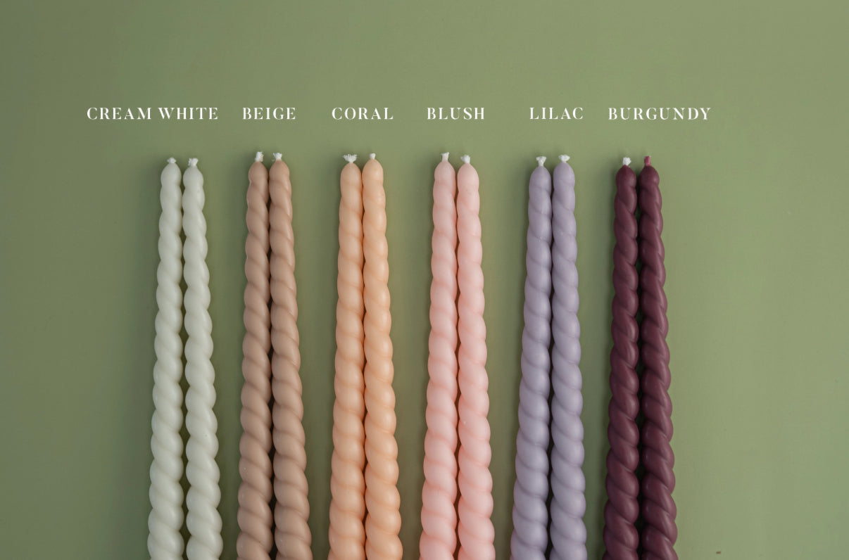 Twisted Taper Candle Set Beeswax & Soy Wax Burgandy