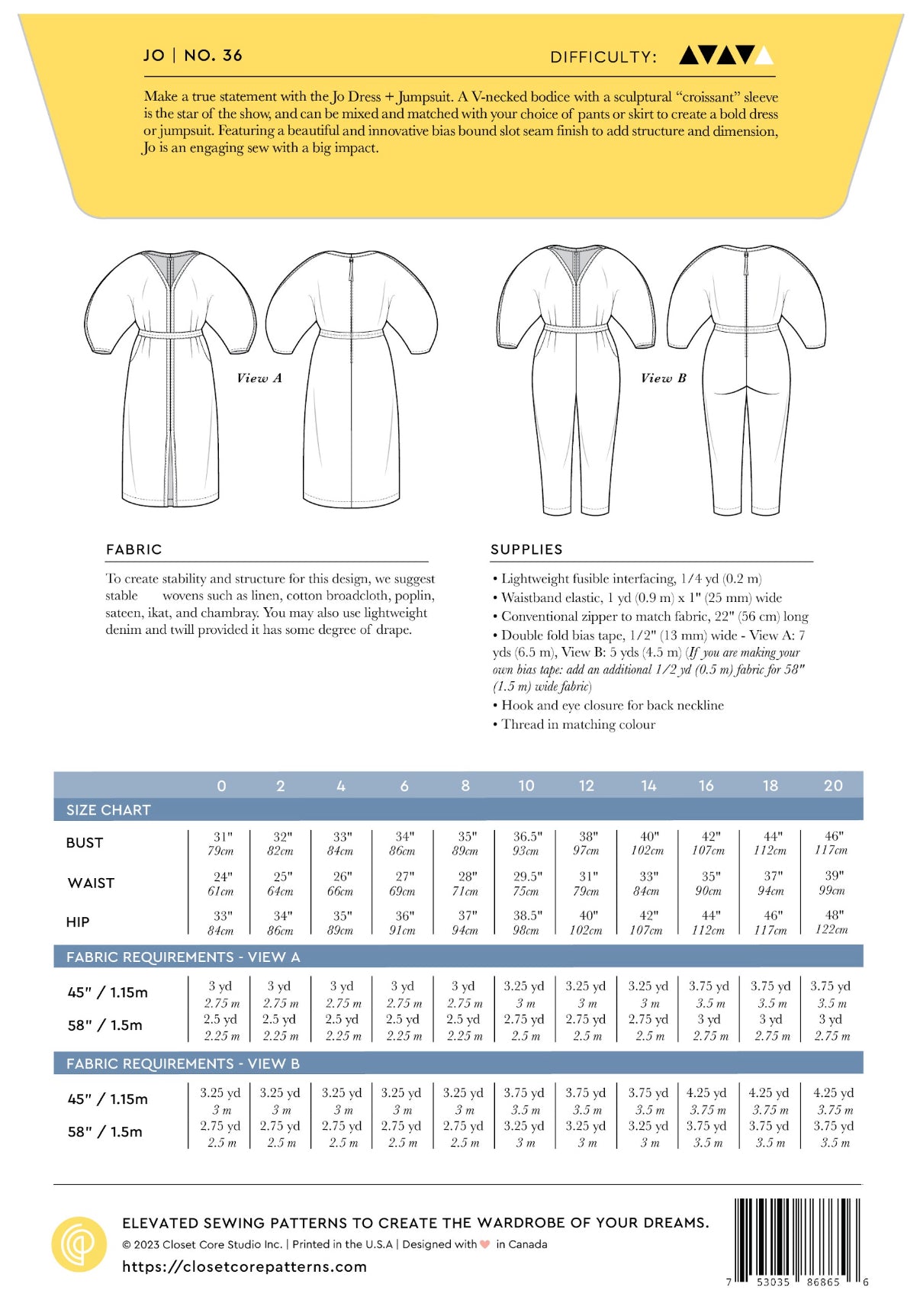 Jo Dress + Jumpsuit Paper Pattern by Closet Core