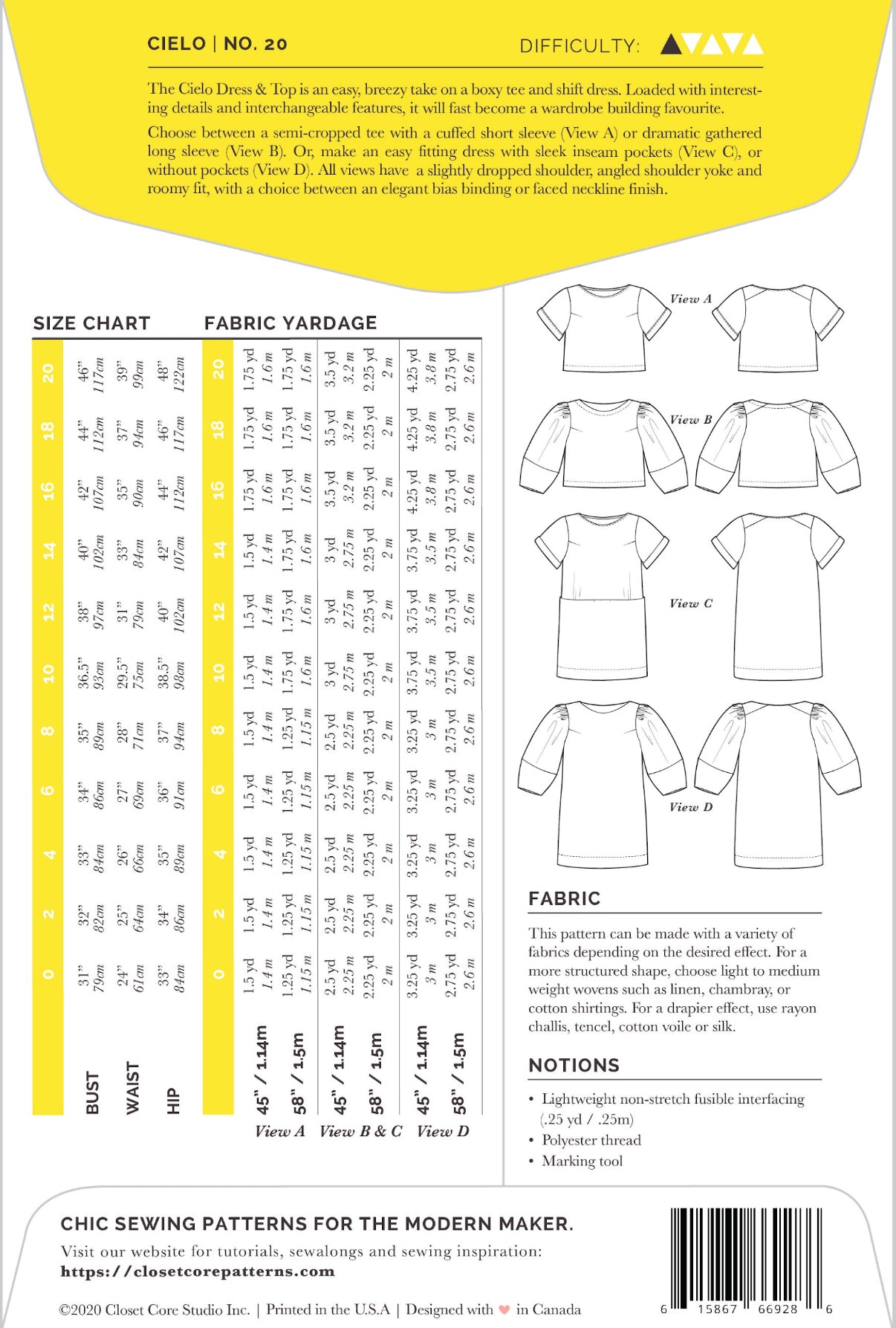 Cielo Top + Dress Paper Pattern by Closet Core