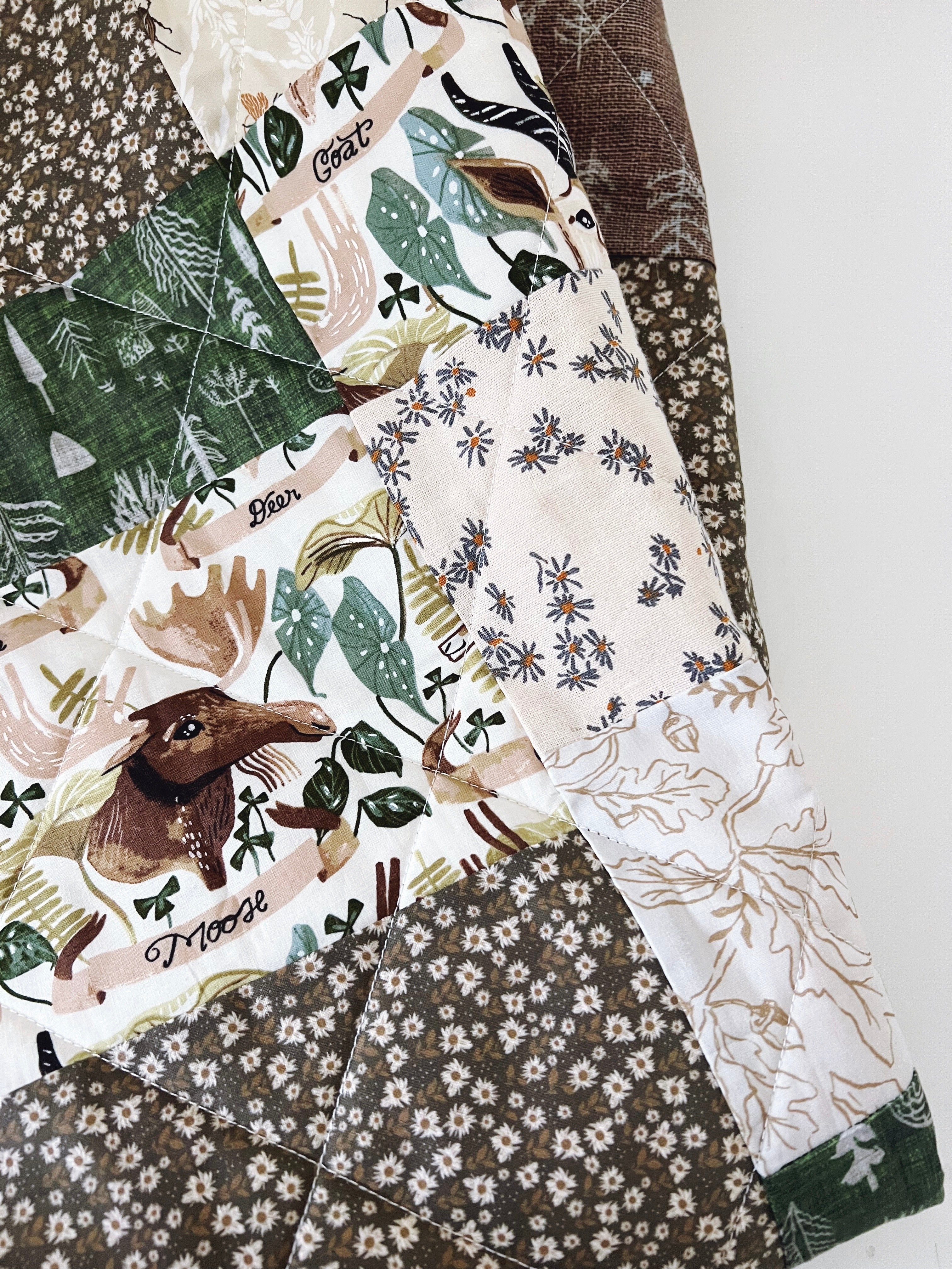 deer friends patchwork baby patchwork quilt- ready to ship