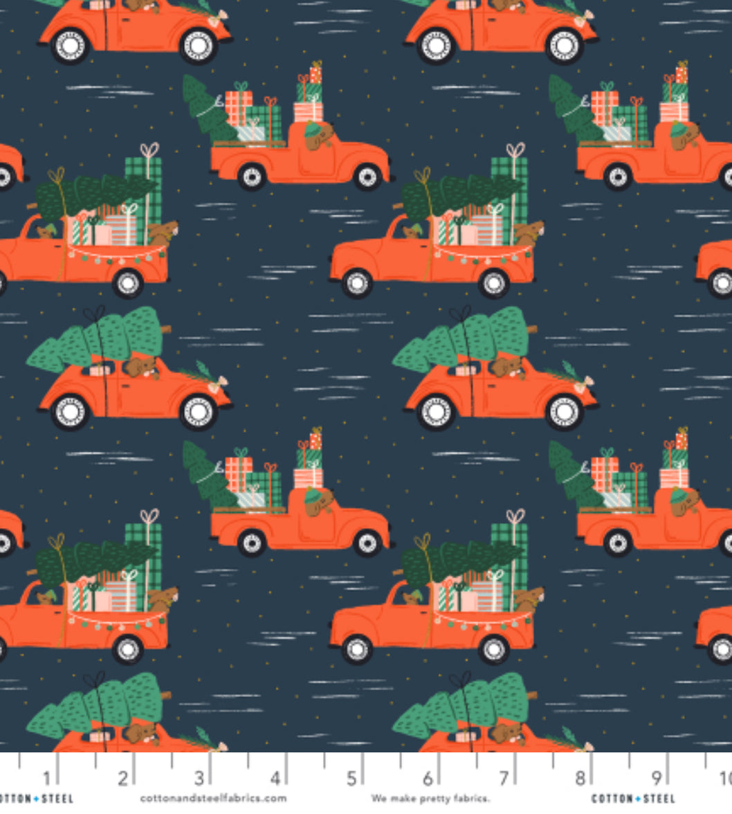 Merry Pawmas - Holiday Haulin' Hounds - Midnight Metallic Fabric Cotton + Steel