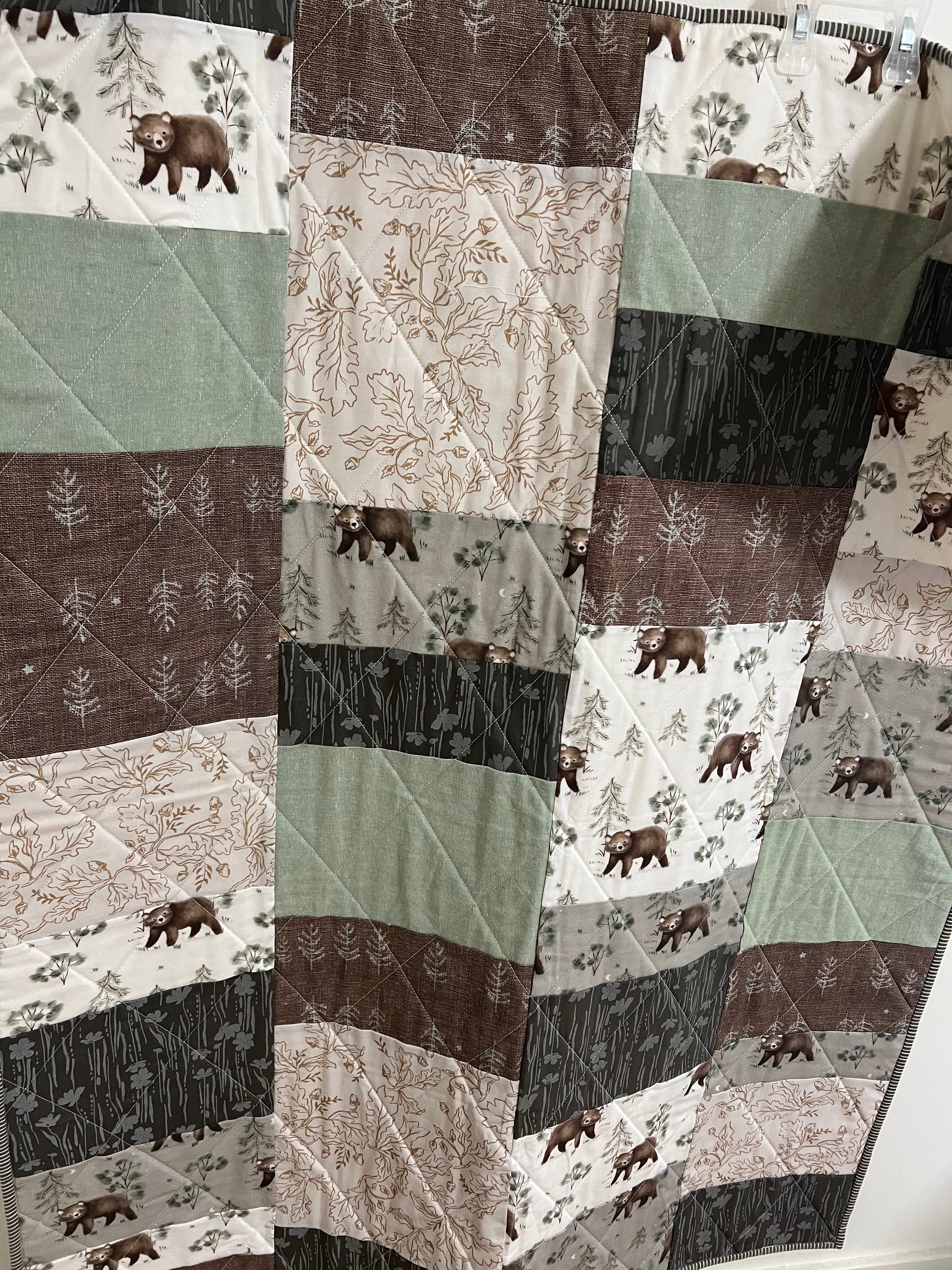 forest bear friends patchwork baby patchwork quilt- ready to ship