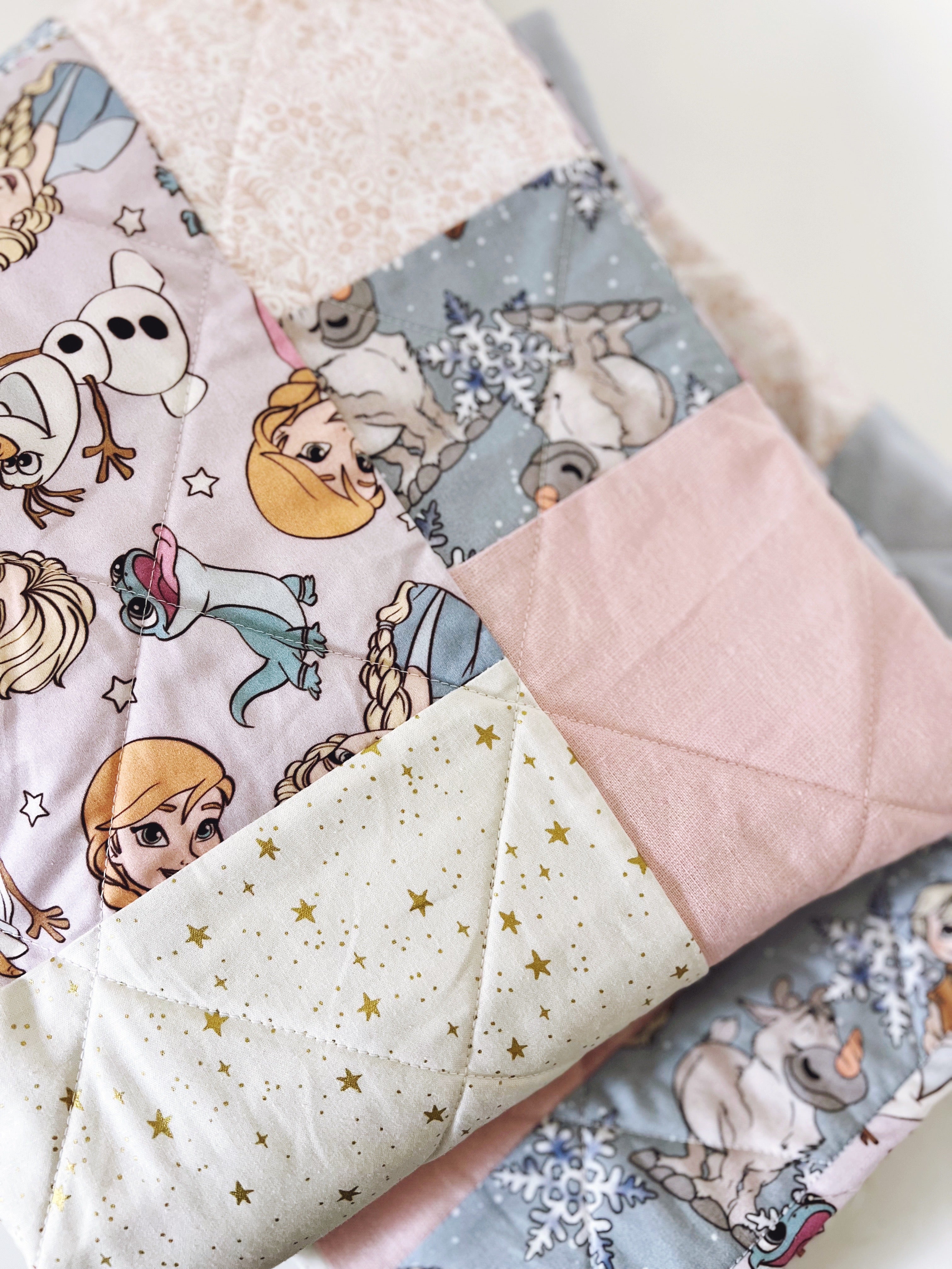 LARGE all frozen ice princesses patchwork baby quilt - Made to Order