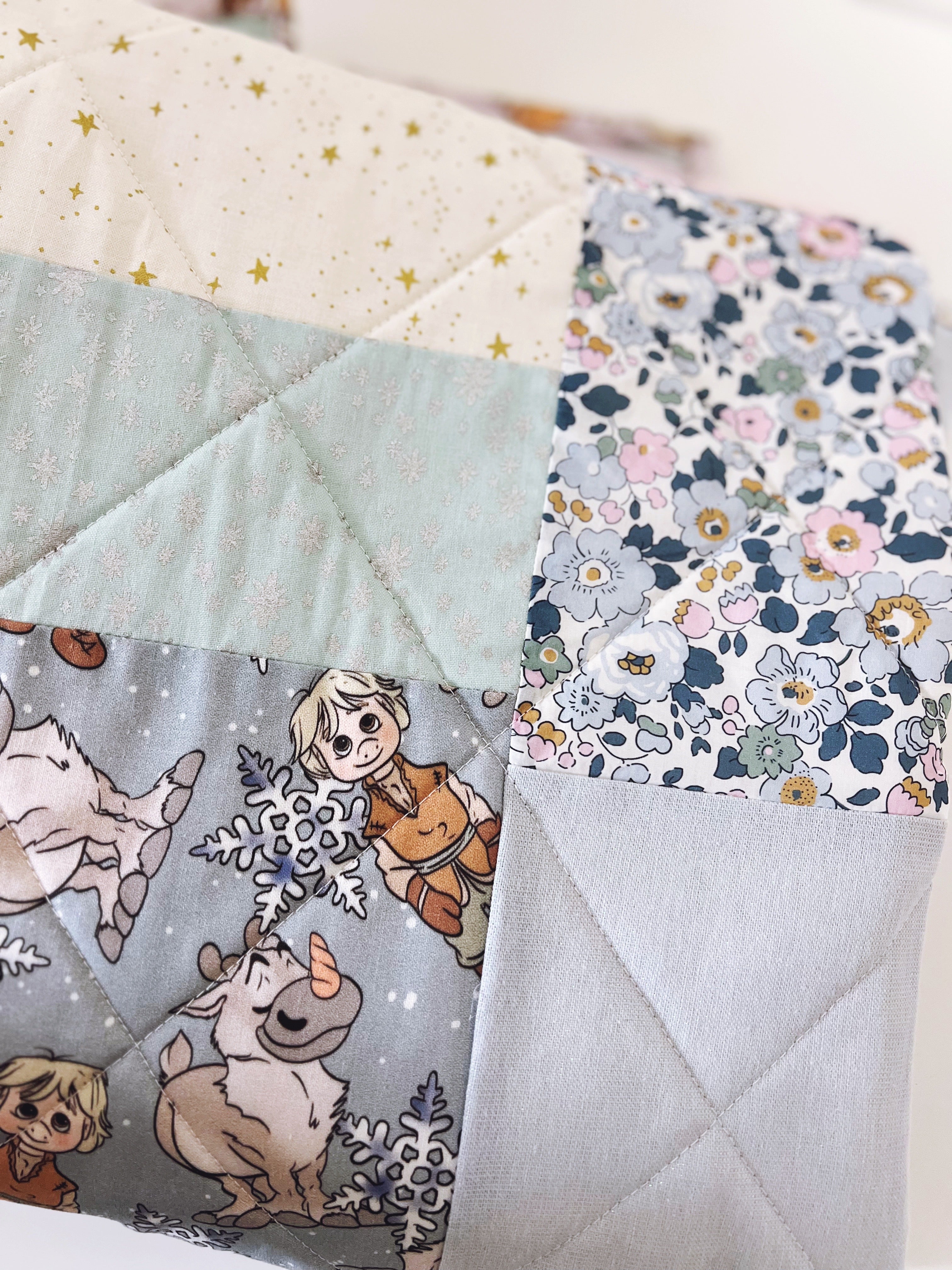 LARGE all frozen ice princesses patchwork baby quilt - Made to Order