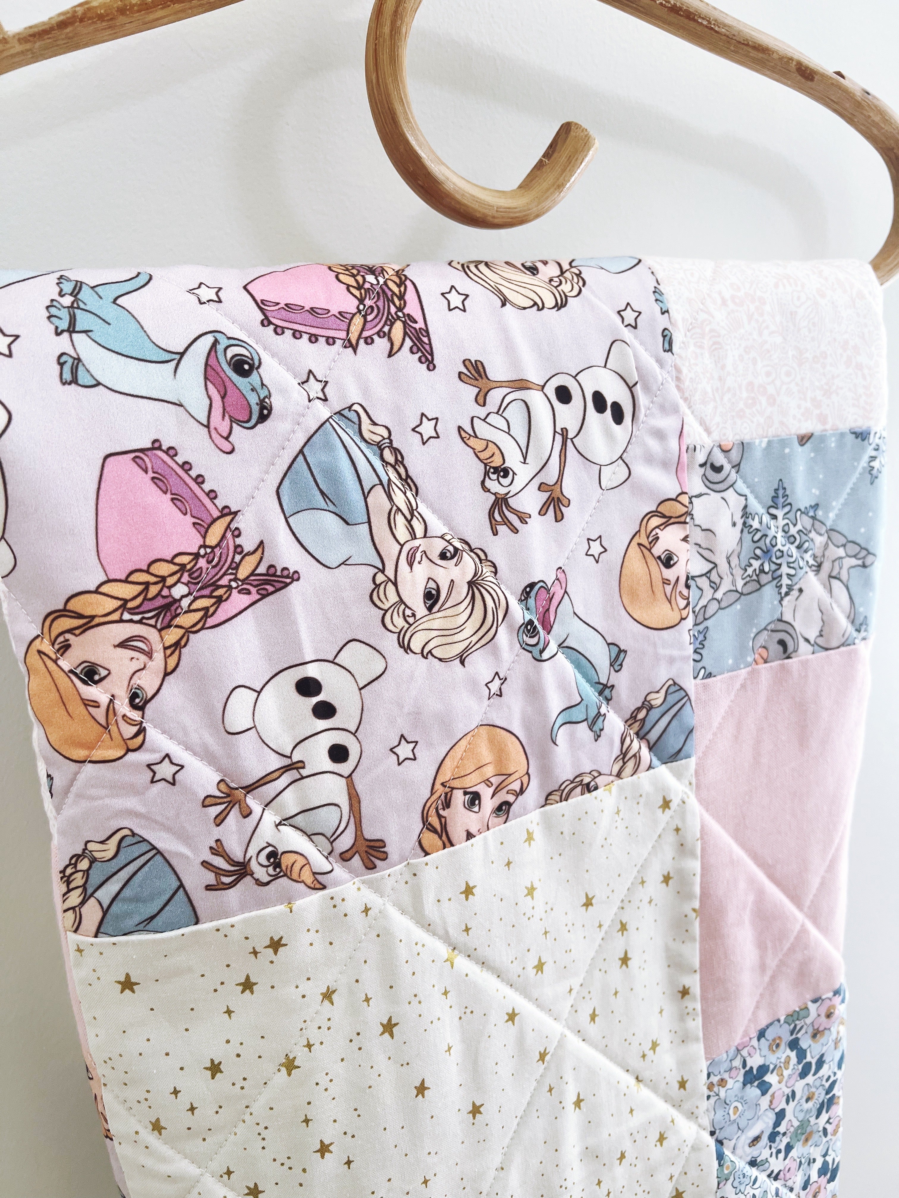 LARGE all frozen ice princesses patchwork baby quilt - Made to Order