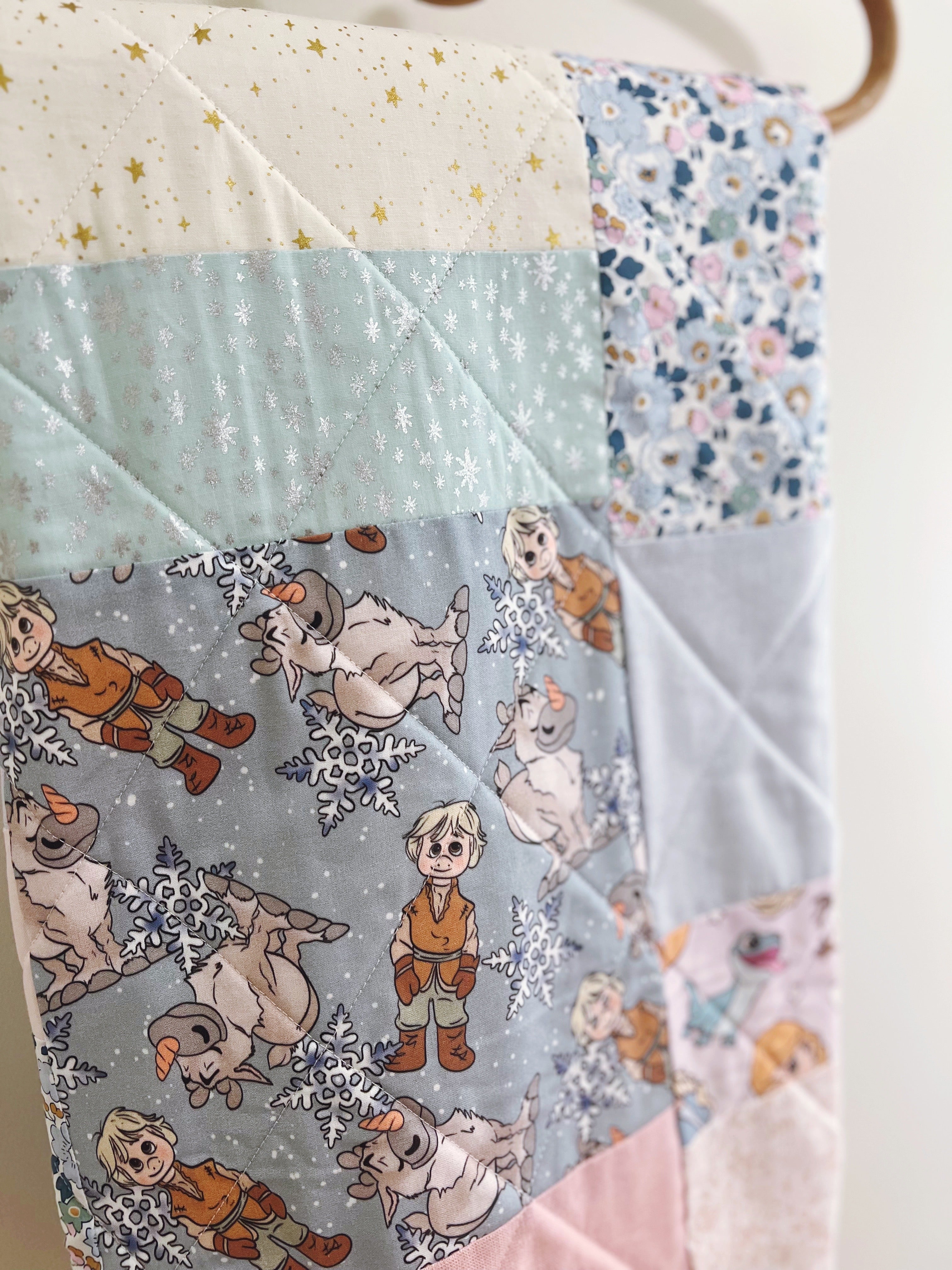 LARGE all frozen ice princesses patchwork baby quilt - Made to Order