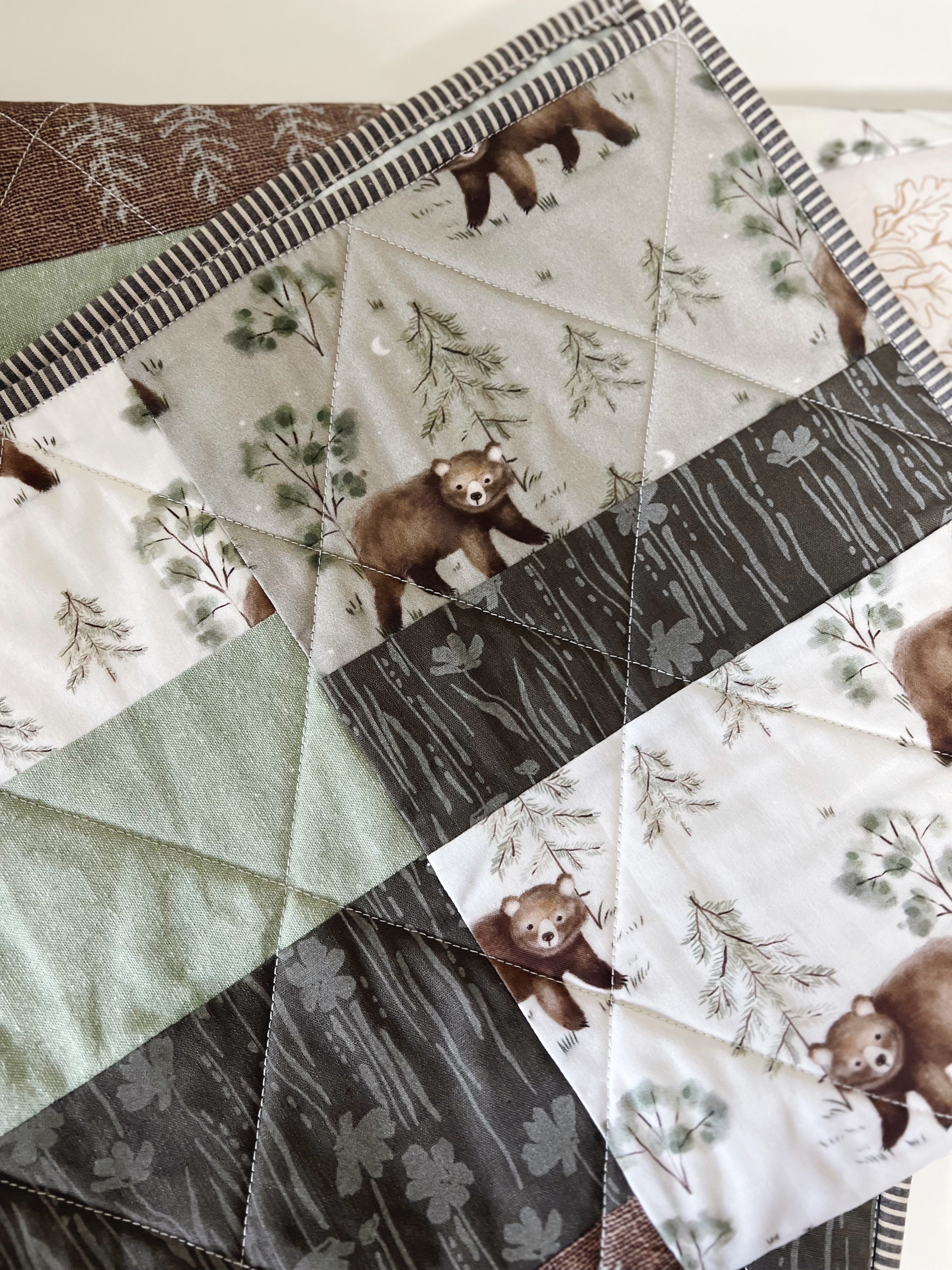 forest bear friends patchwork baby patchwork quilt- ready to ship
