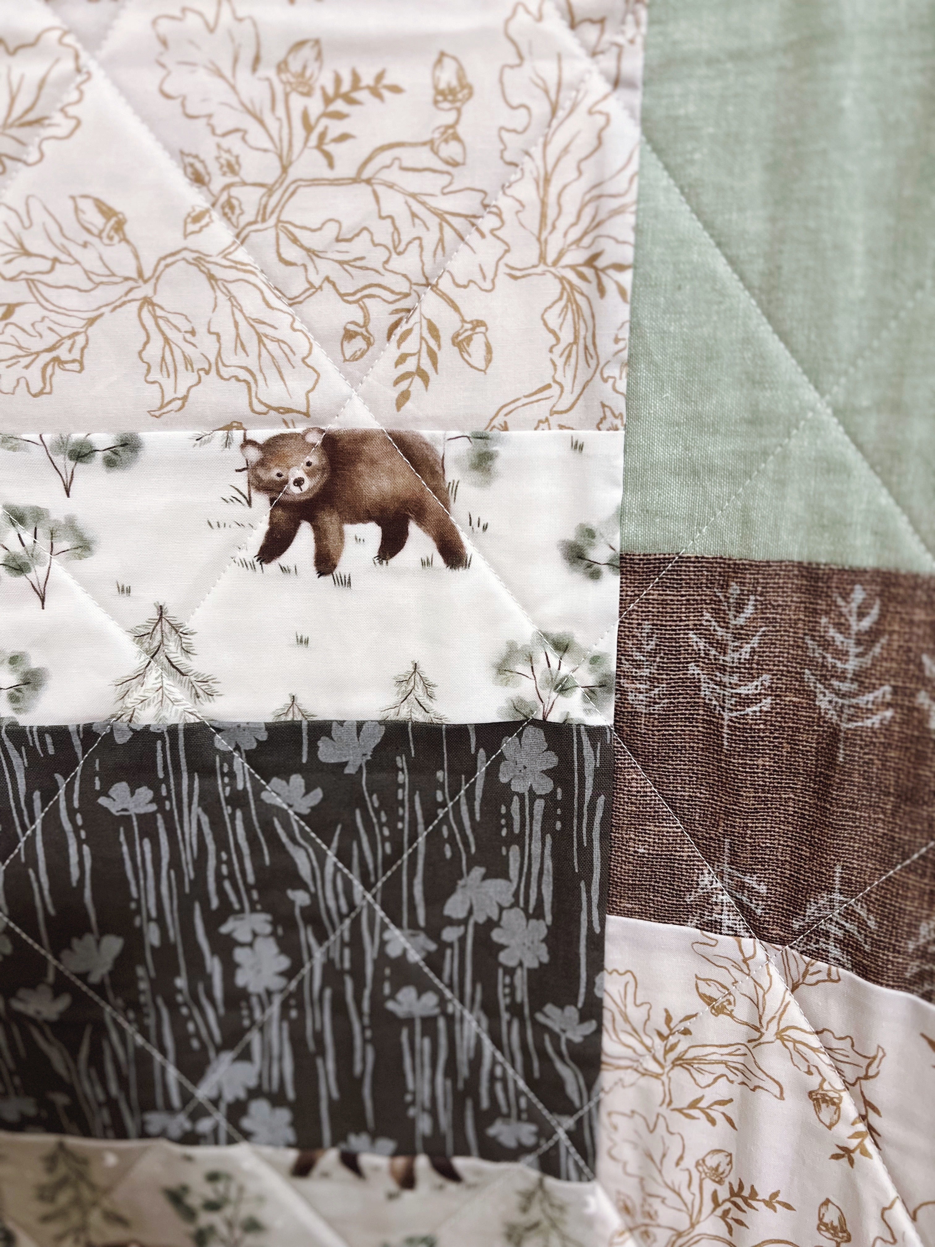 forest bear friends patchwork baby patchwork quilt- ready to ship