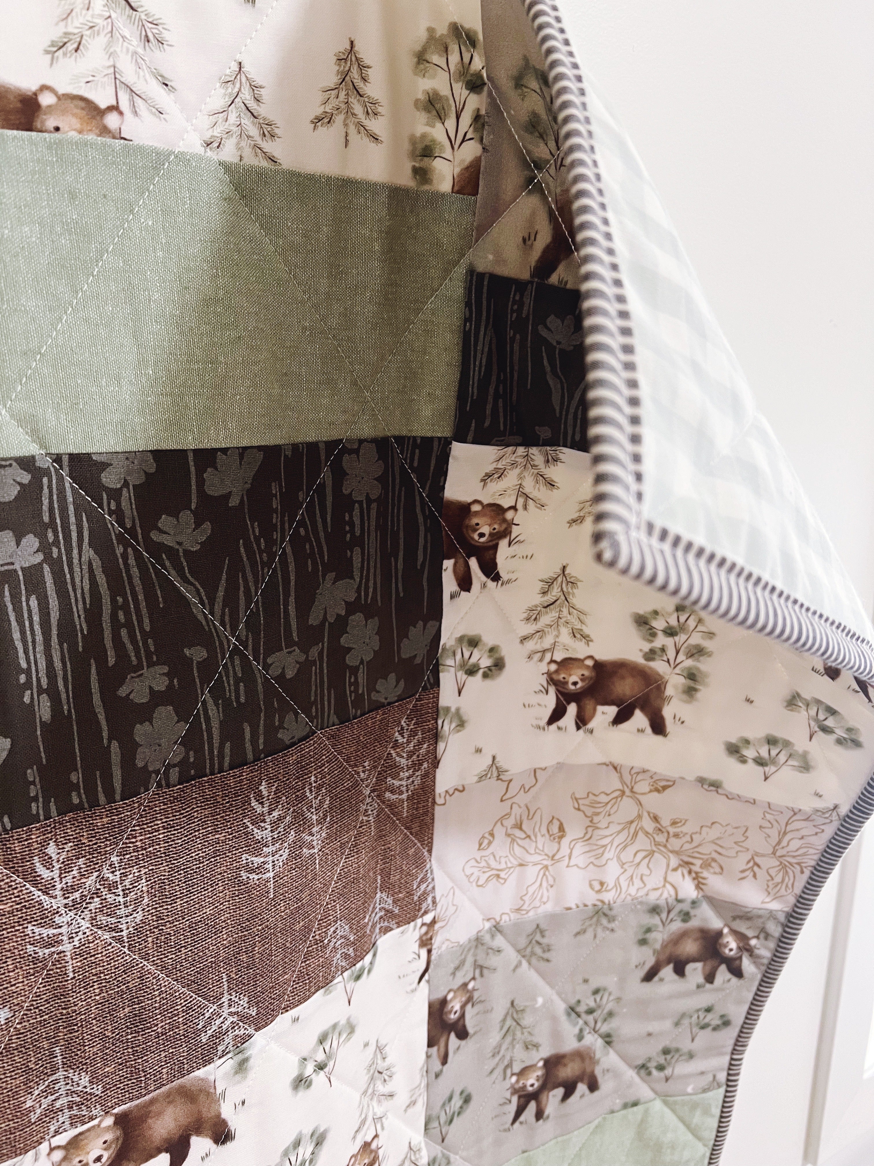 forest bear friends patchwork baby patchwork quilt- ready to ship