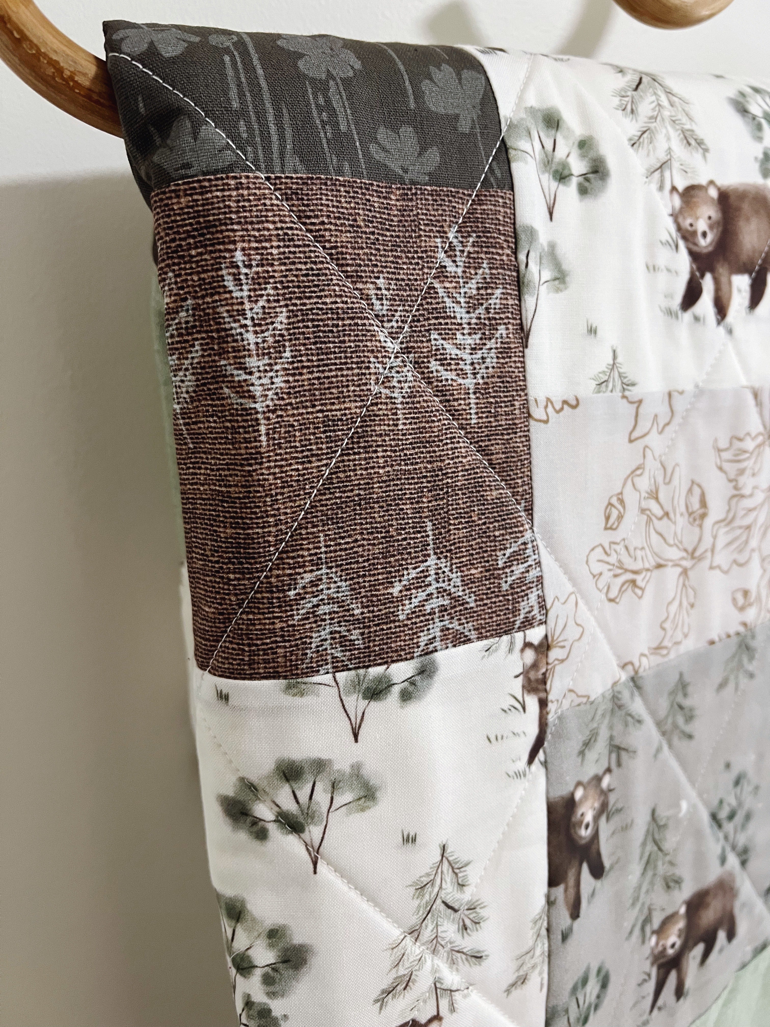 forest bear friends patchwork baby patchwork quilt- ready to ship