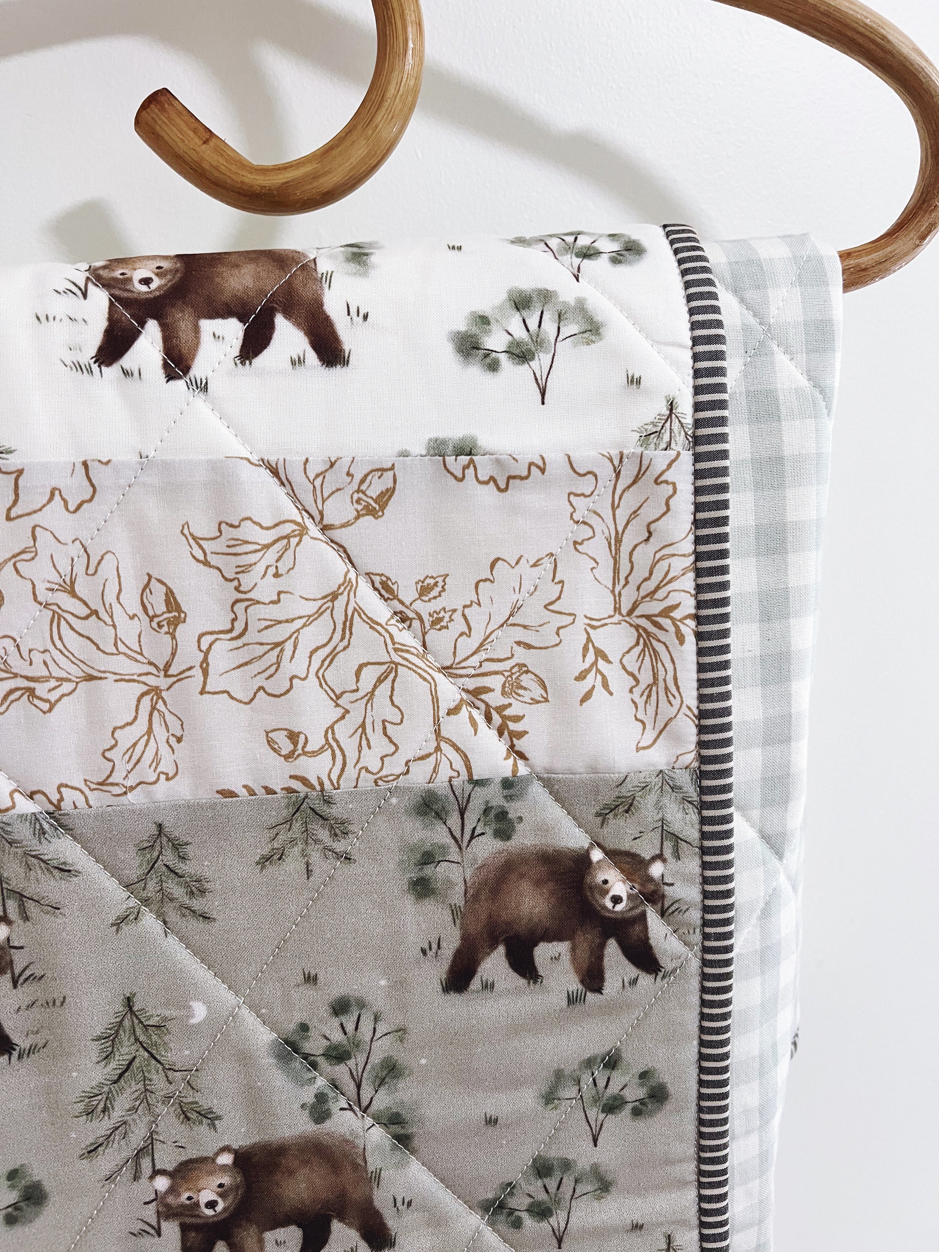 forest bear friends patchwork baby patchwork quilt- ready to ship