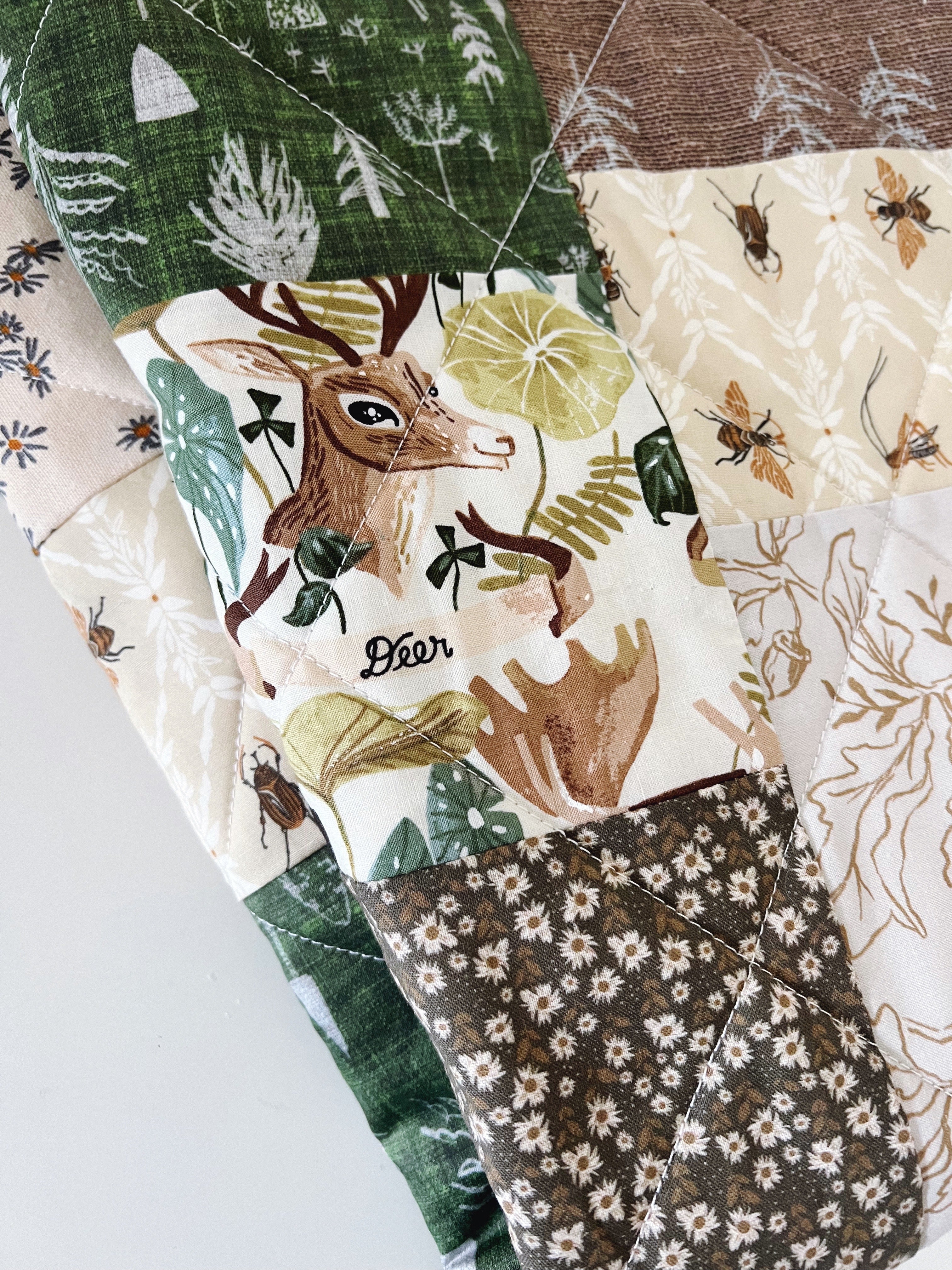 deer friends patchwork baby patchwork quilt- ready to ship