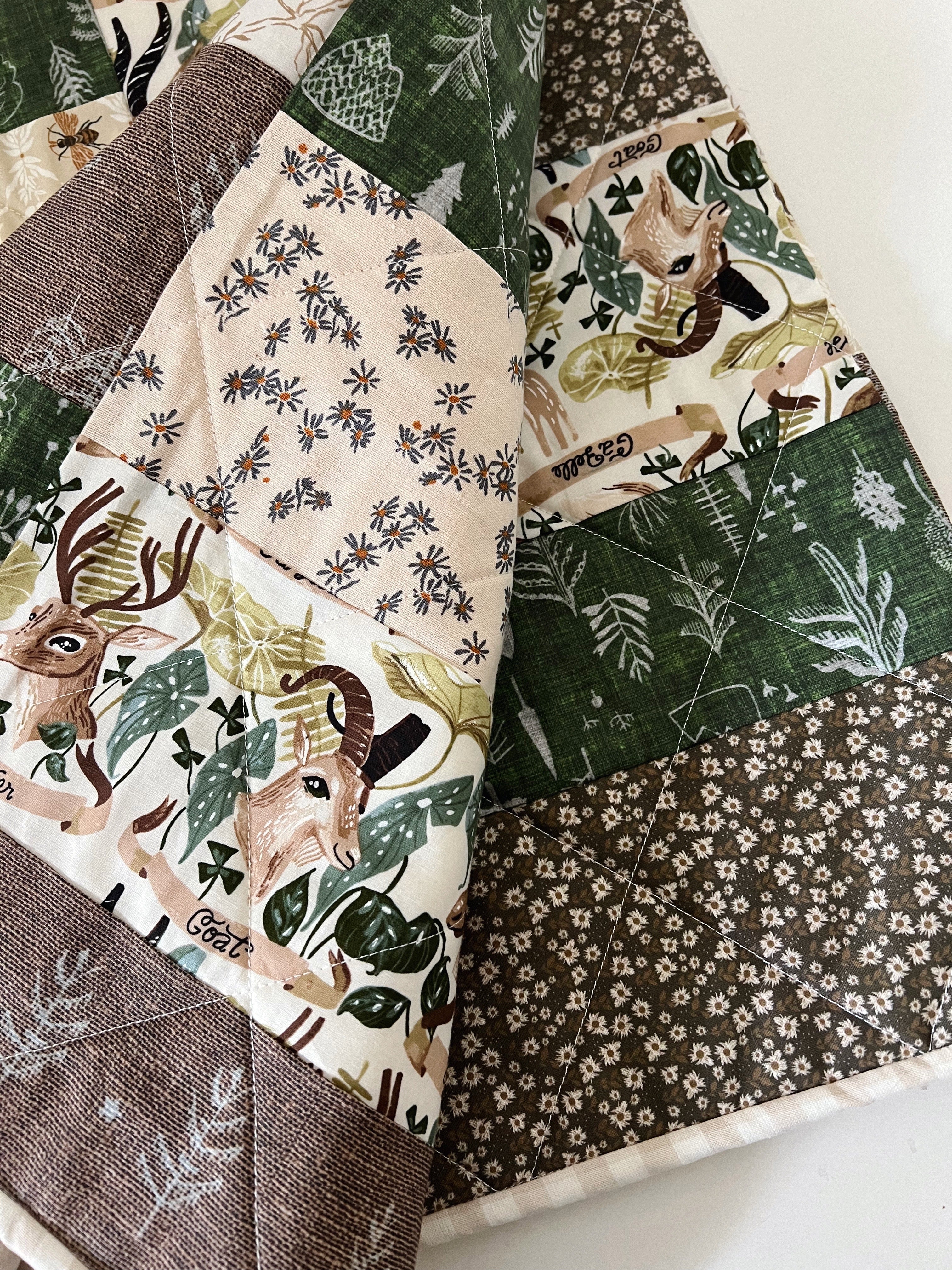 deer friends patchwork baby patchwork quilt- ready to ship