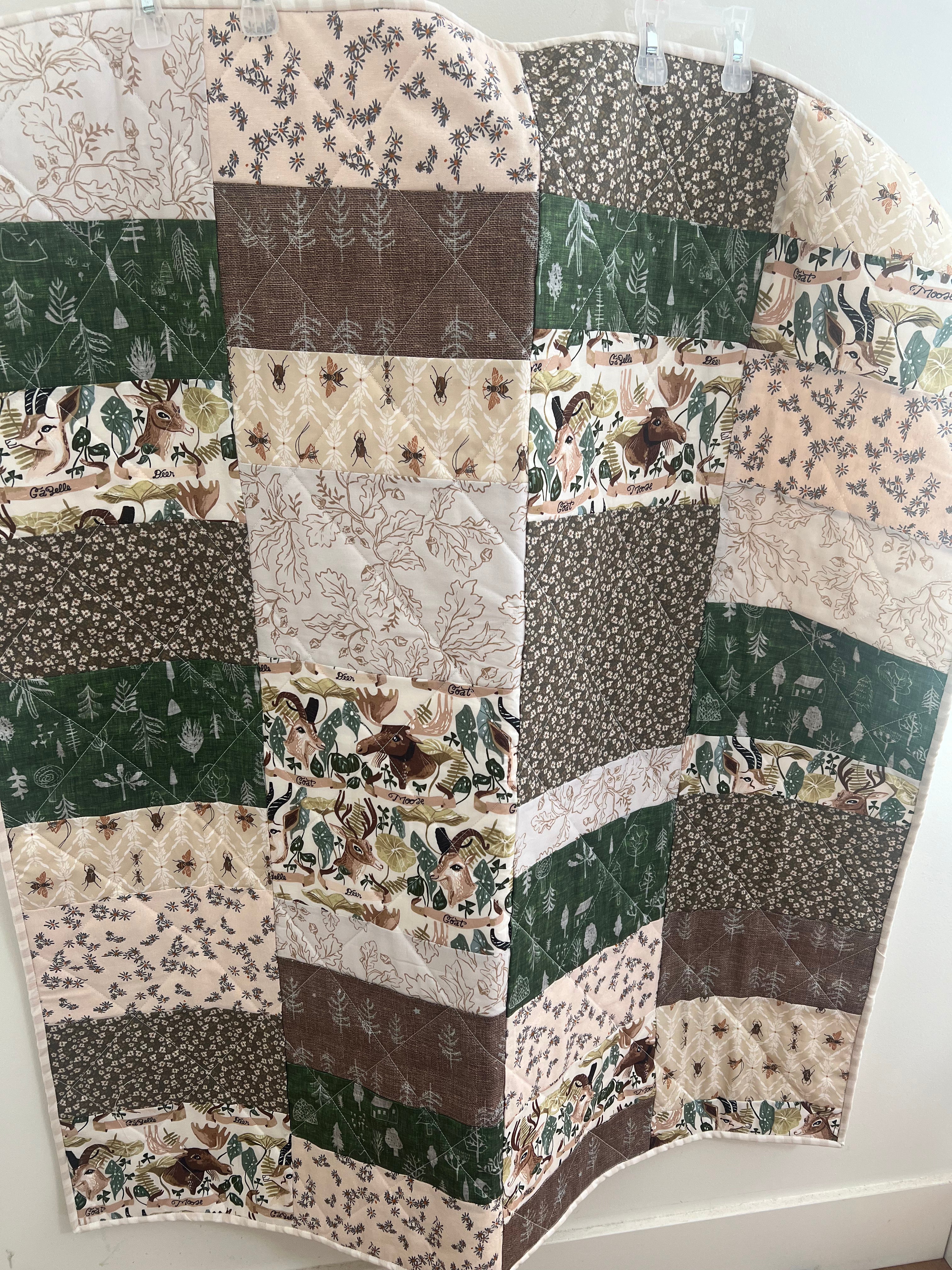 deer friends patchwork baby patchwork quilt- ready to ship