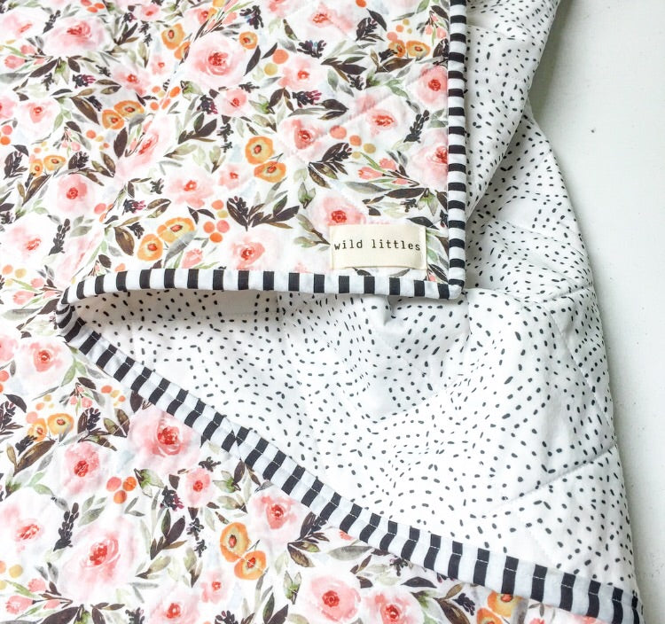 Sweet Pea Watercolour Floral Wholecloth Quilt - Made to Order | Wild Littles