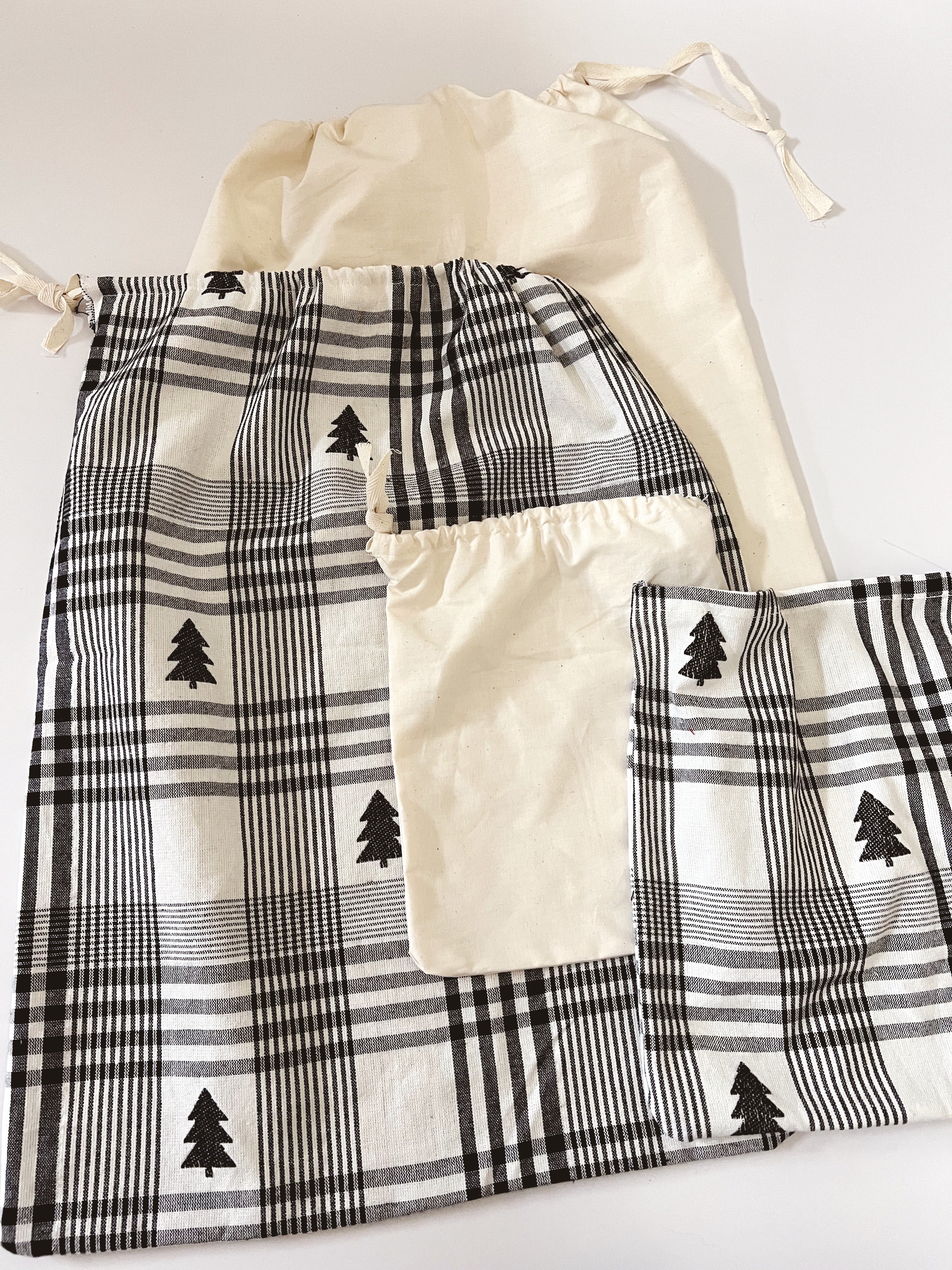 reusable gift bags - gingerbread trees