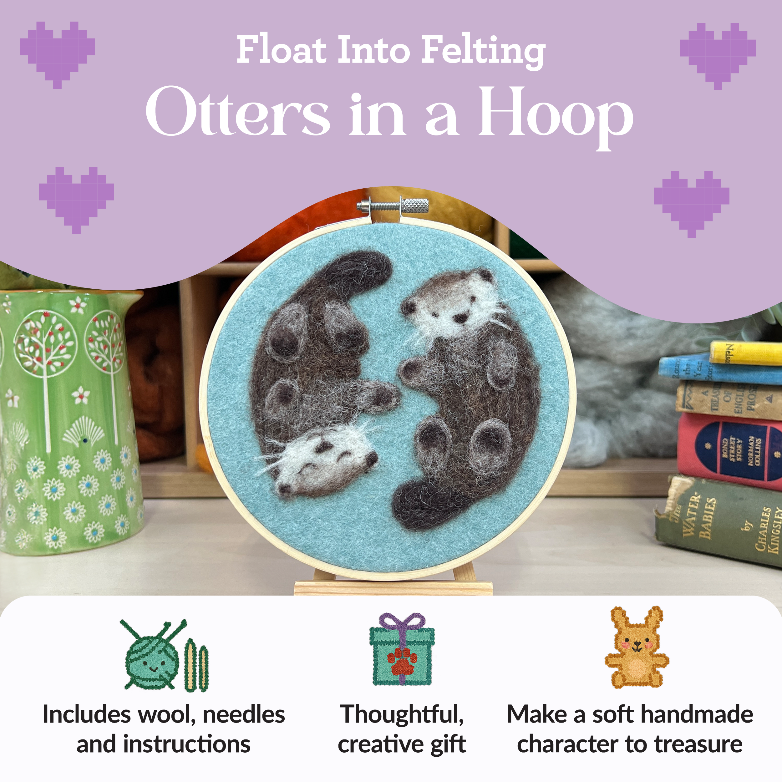 The Crafty Kit Company - Otters in a Hoop Needle Felting Craft Kit