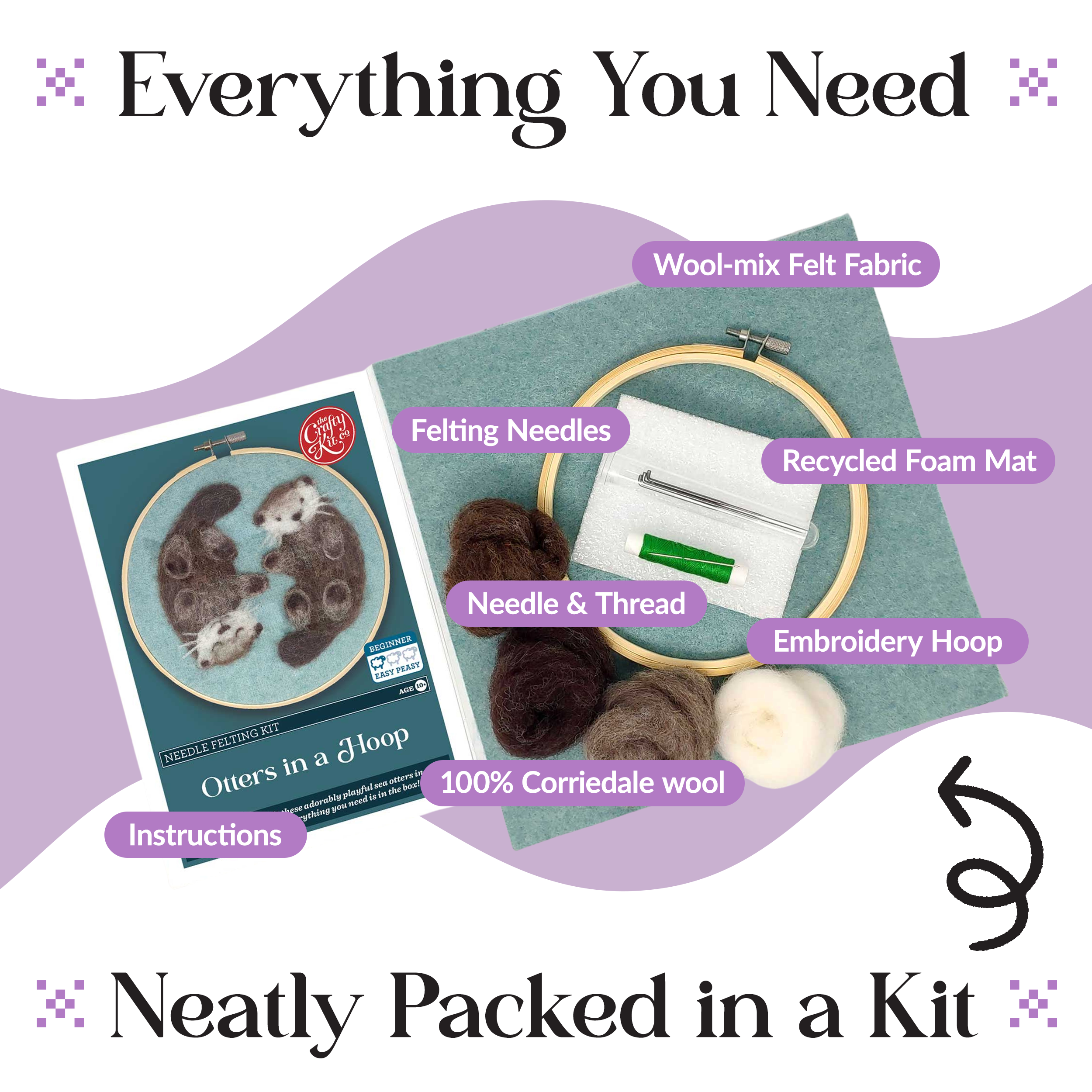 The Crafty Kit Company - Otters in a Hoop Needle Felting Craft Kit
