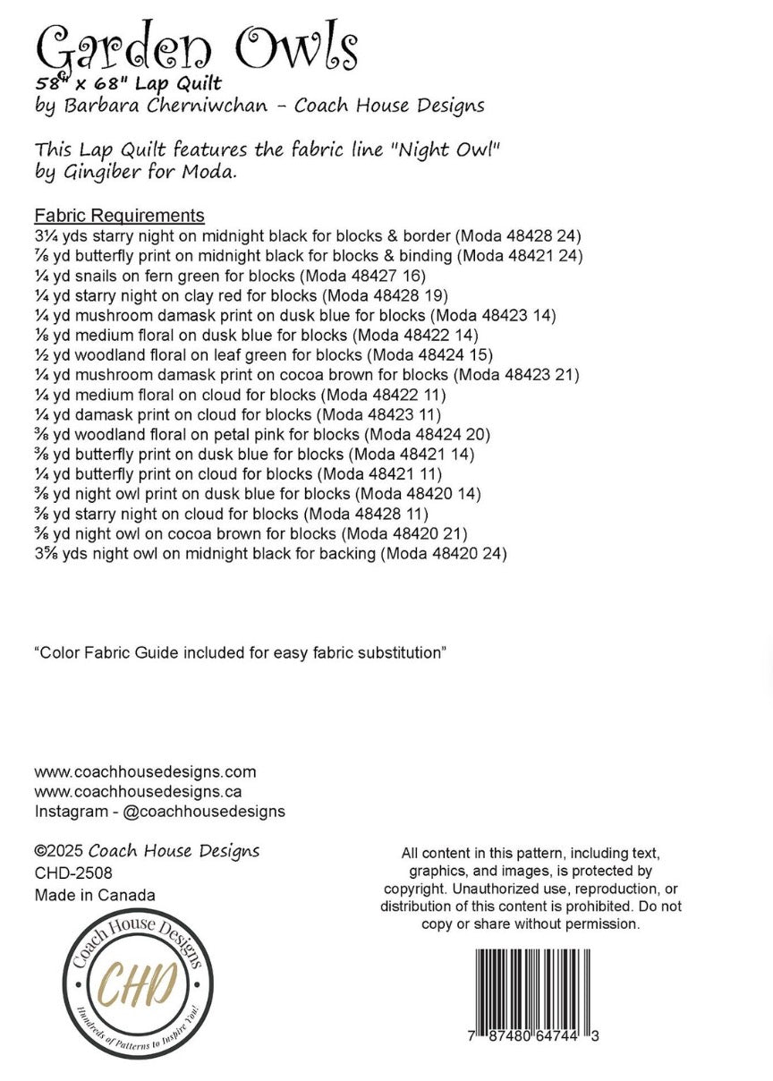 Garden Owls Pattern by Coach House Designs