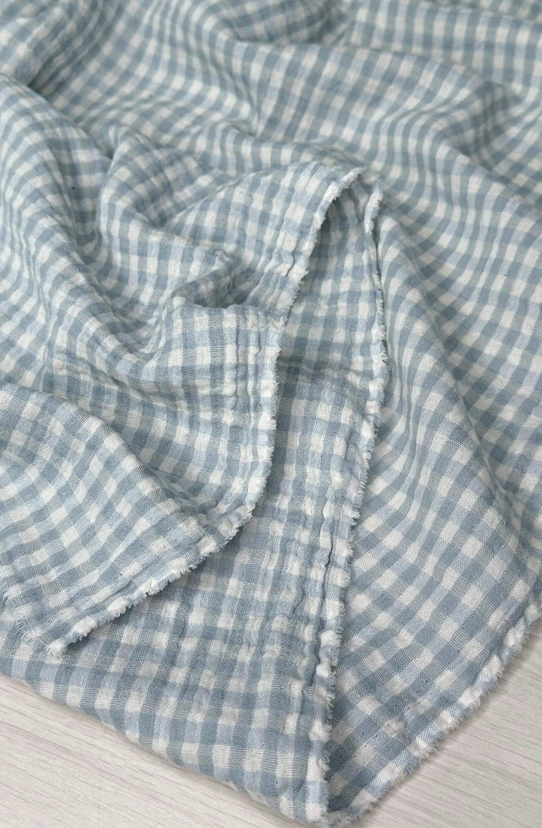 Organic Cotton Double Gauze Gingham Misty Ivory