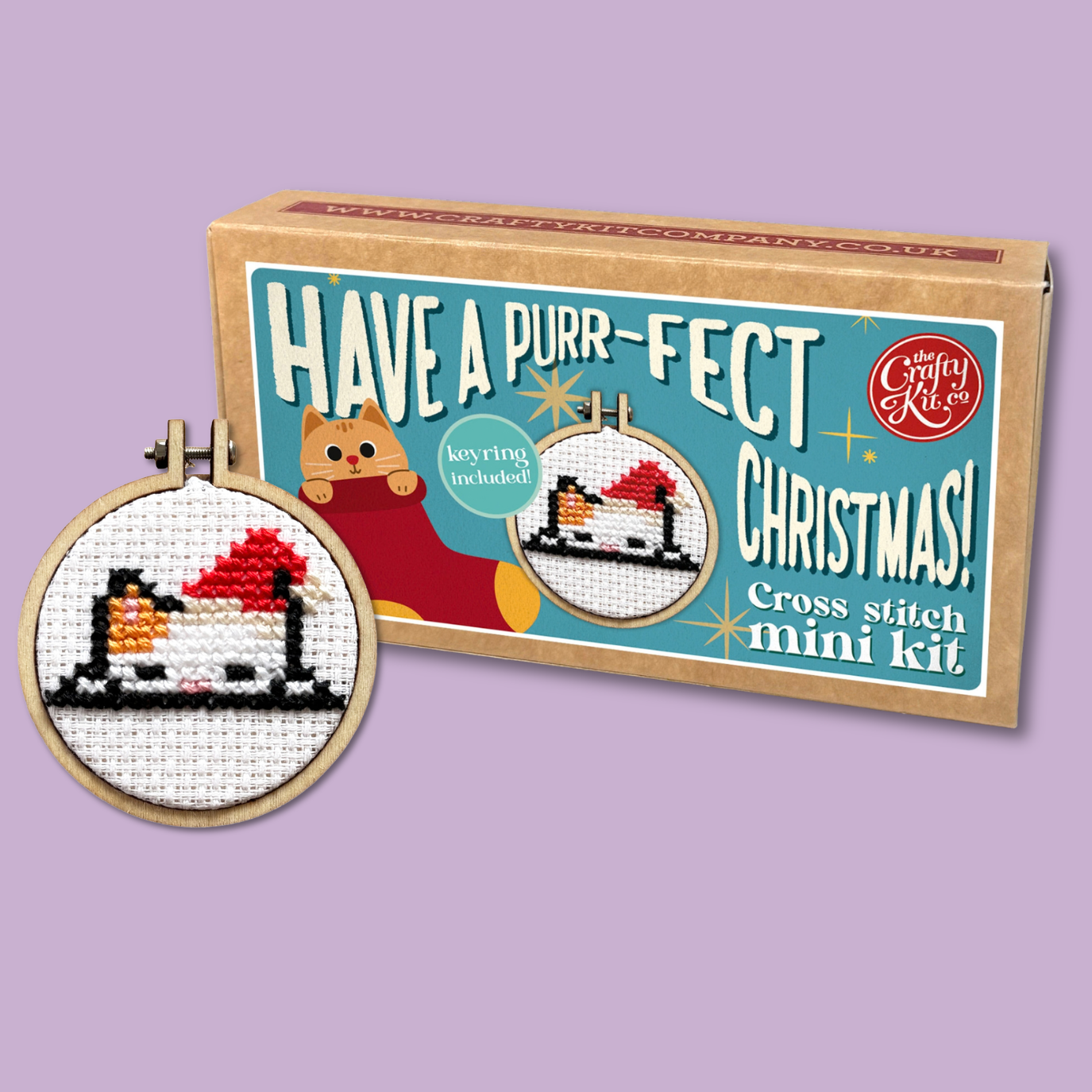 The Crafty Kit Company - Have a Purr-fect Christmas! Mini Matchbox Cross Stitch Kit