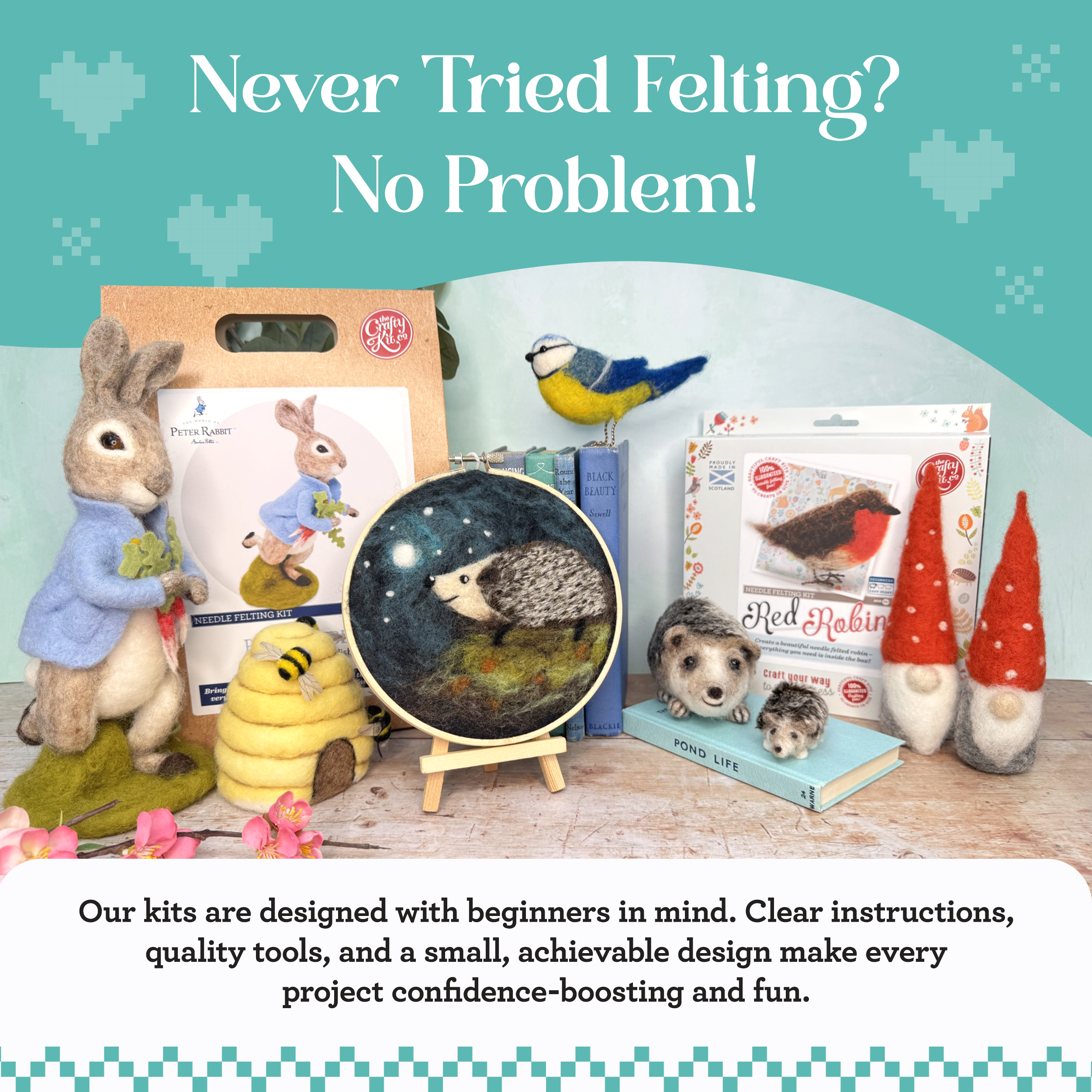 The Crafty Kit Company - Otters in a Hoop Needle Felting Craft Kit